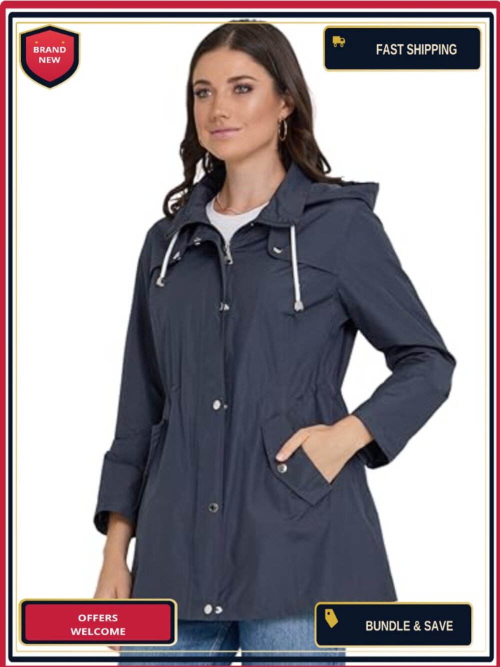 Waterproof Hooded Anorak Rain Jacket Women Packable Windbreaker